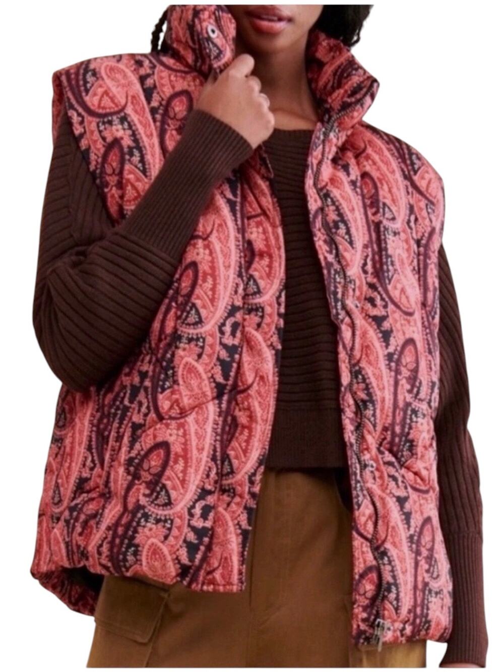 Free People Flora Paisley Puffer Best Women’s S Oversized Boxy Small Pink Black